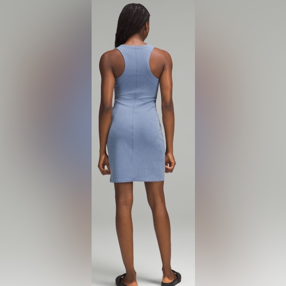 Lululemon Ribbed Softstreme Slim-Fit Tank Dress Oasis Blue Sz 10
